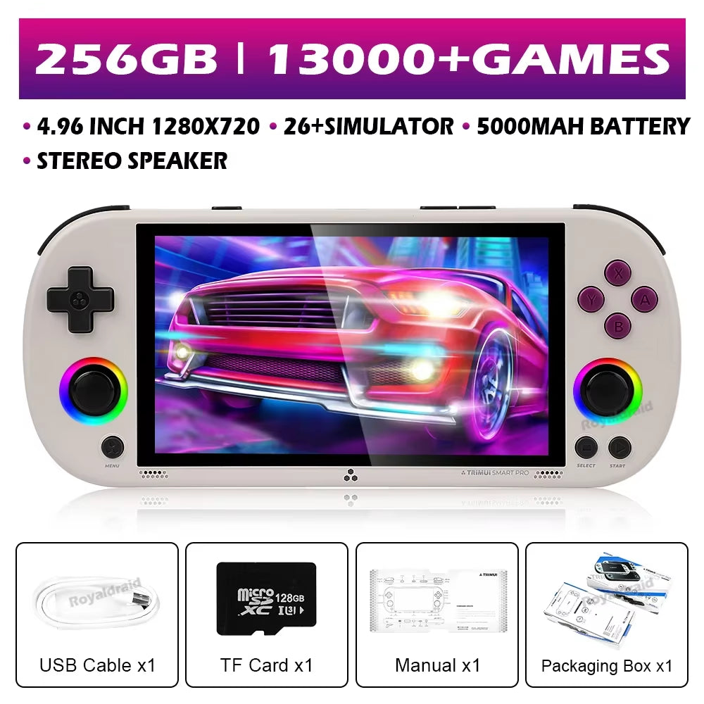 128G 256G  Smart Pro Handheld Game Console 4.96''IPS Screen Linux System Joystick RGB Lighting Retro Video Game Player NEW