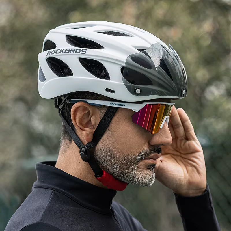 ROCKBROS Lightweight Integrated Cycling Helmet with Goggles for Men and Women - Safety Head Protection for MTB and Road Biking