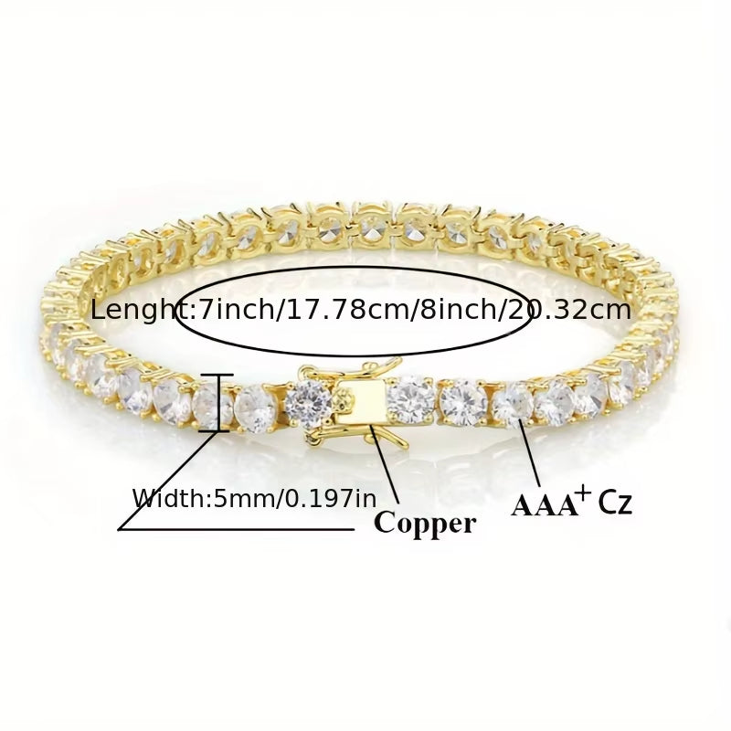 New Pure Copper Tennis Chain Bracelet - Zirconia Hip Hop Jewelry for Men & Women (Anti-Tarnish, Christmas/Halloween Gift)