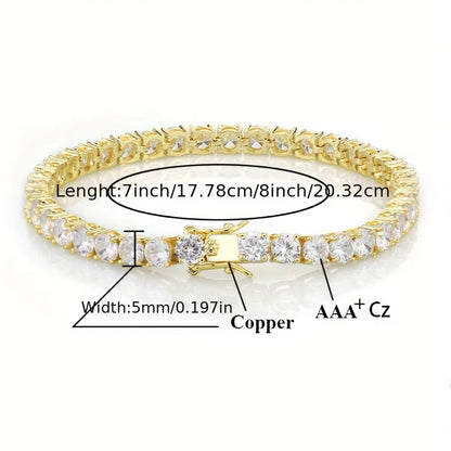 New Pure Copper Tennis Chain Bracelet - Zirconia Hip Hop Jewelry for Men & Women (Anti-Tarnish, Christmas/Halloween Gift)