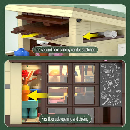 LED City Japanese Style Grocery Store House Building Blocks Double Decker Duplex Architecture Bricks Toys for Kid Gifts