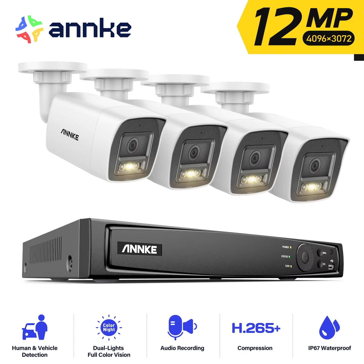 4K POE Video Surveillance System 8CH NVR with 8MP 12MP Security Cameras CCTV Kit Audio Recording Ip Camera Two-Way Audio