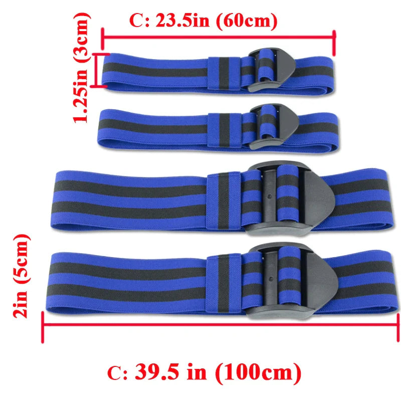 Blue PRO 4-Pack Bundle Blood Flow Restriction Bands for Arms and Legs - Occlusion Training Bands Help You Gain Muscle without Heavy Weight Lifting, Strong Elastic Strap + Quick-Release