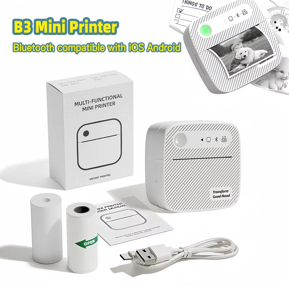 B3 Portable Photo Printer with Bluetooth Ios Android for Inkless Thermal Printing Sticker Printer Label Maker DIY Toy Kids Gift