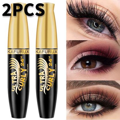 2-Piece Lengthening Black Mascara and Eyelash Brush Set - Long-Wearing Cosmetic Gift for Women