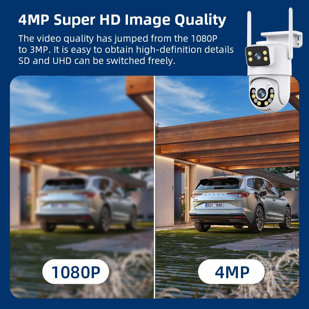 8MP 4K PTZ Wifi Camera Dual Lens Wireless Outdoor Surveillance Camera Ai Human Detect Security IP Camera Auto Tracking Icsee App