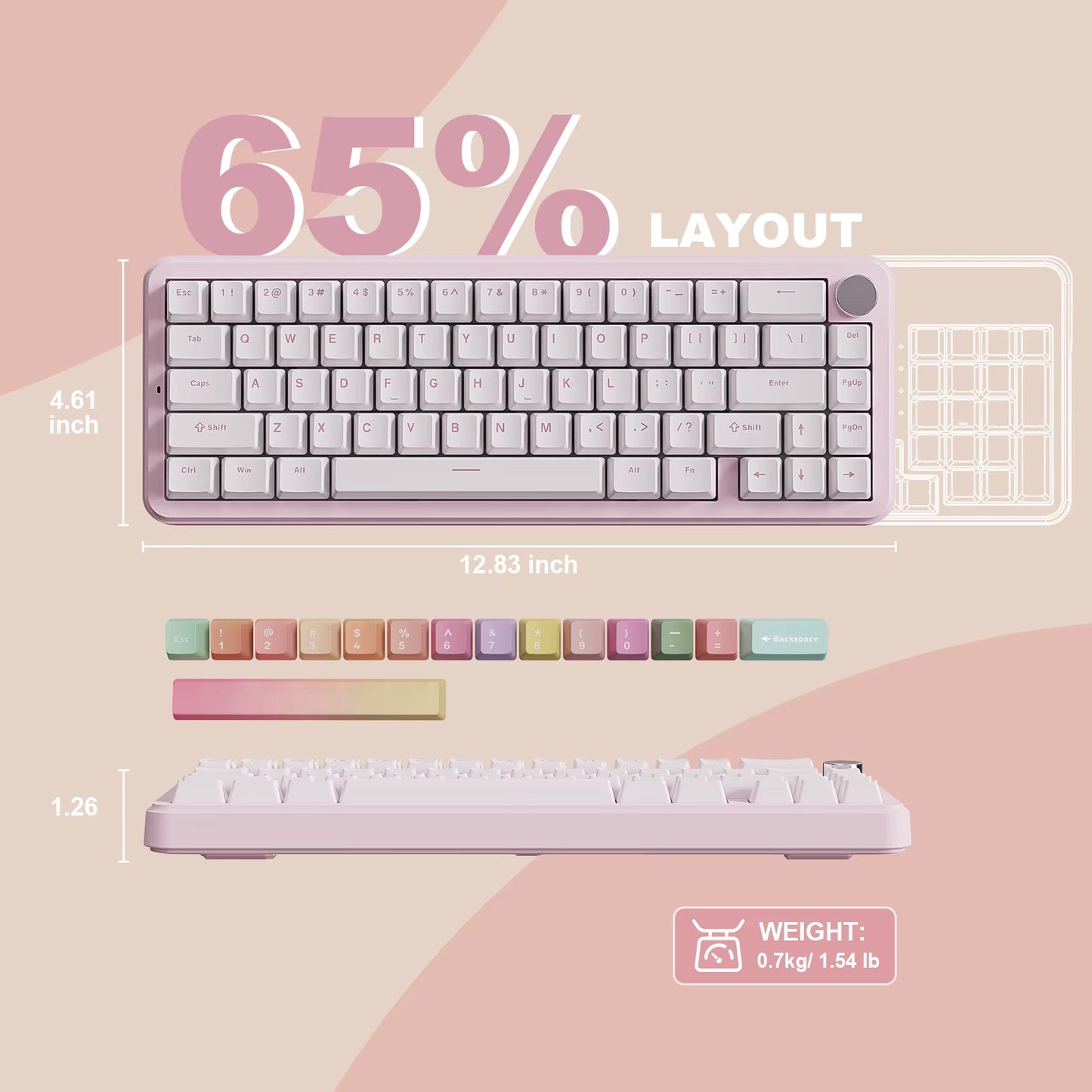 YUNZII B68 Wireless Mechanical Gaming Keyboard, Tri-Mode Hot Swappable Cute Gasket Mounted Creamy Keyboard for Win/Mac,