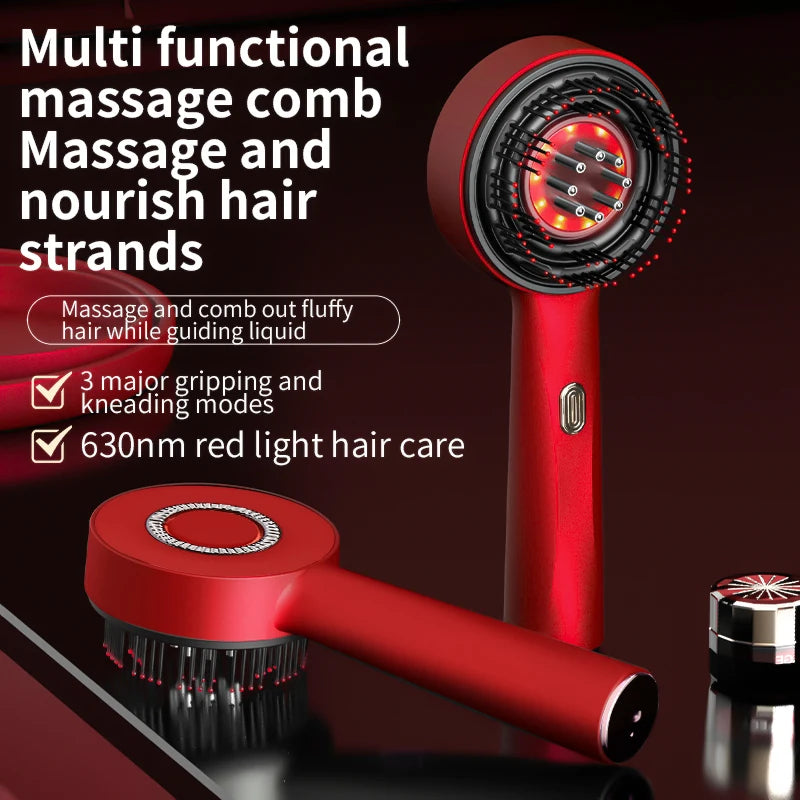 Electric Vibration Massage Comb with Red Light Therapy for Hair Growth and Scalp Care, Anti-Hair Loss Liquid Oil Applicator
