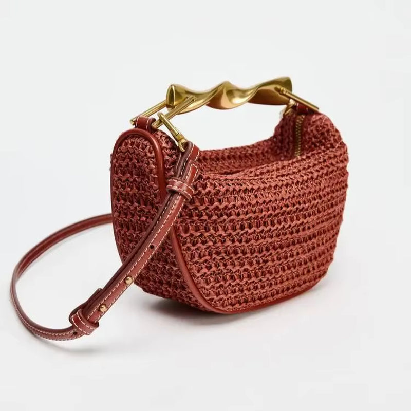 Summer Half-Moon Beach Straw Shoulder Bags Women'S Straw Bucket Bag Purse Woven Straw Handbags Casual Tote Crossbody Bag