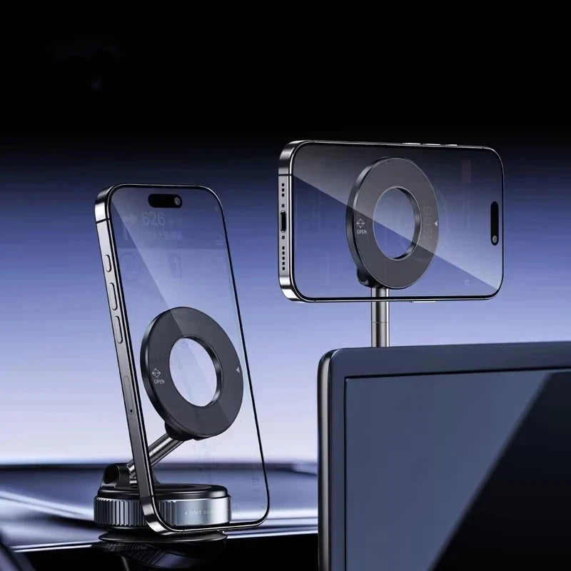 Rotating Magnetic Phone Holder with Vacuum Suction for Car Navigation, Gym, and Kitchen - Universal GPS Streaming Stand