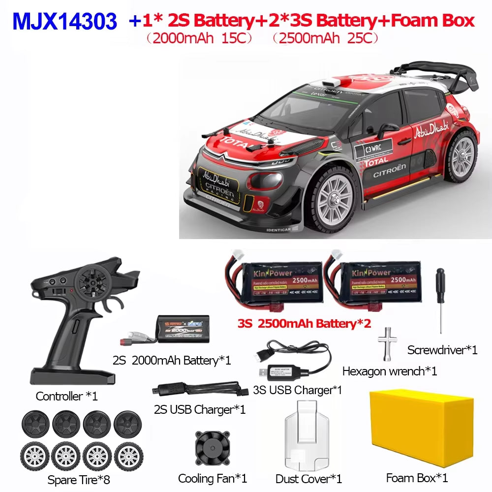 1/14 MJX 14303 High-Speed RC Drift Car - 2.4G Brushless 4WD Off-Road Rally Truck for Adults and Gift Use