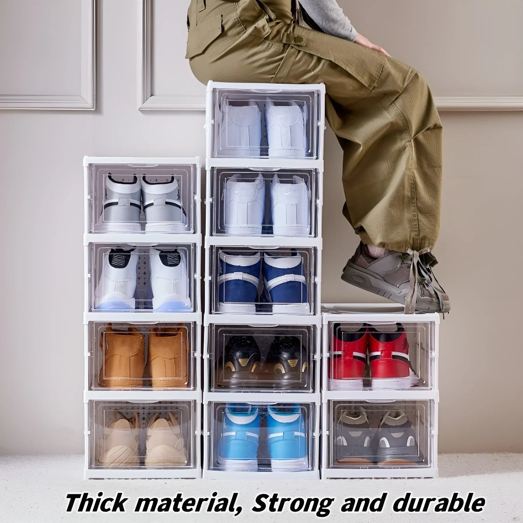 6 Layers Shoes Box Foldable Transparent Sneaker Shoe Storage Organizers Box Stackable Dustproof High-Top Cabinet Shoe Rack Shelf