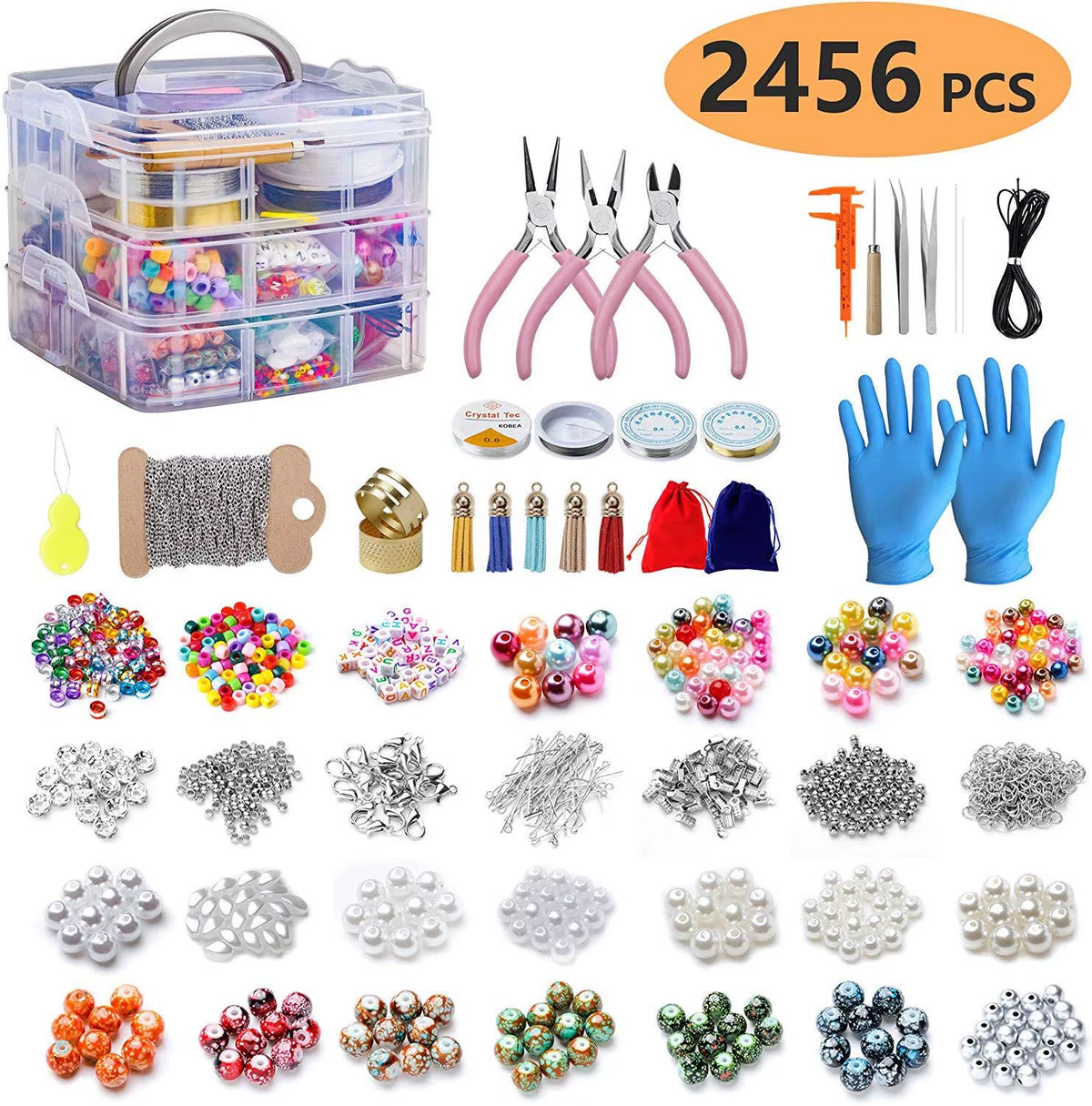 Deluxe 2456-Piece DIY Bead Jewelry Making Kit - Comprehensive Beads, Findings, and Accessories for Crafting Unique Bracelets and Necklaces