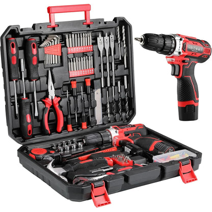 138-Piece Power Tool Set with 12V Cordless Drill for Home DIY Repairs and Maintenance