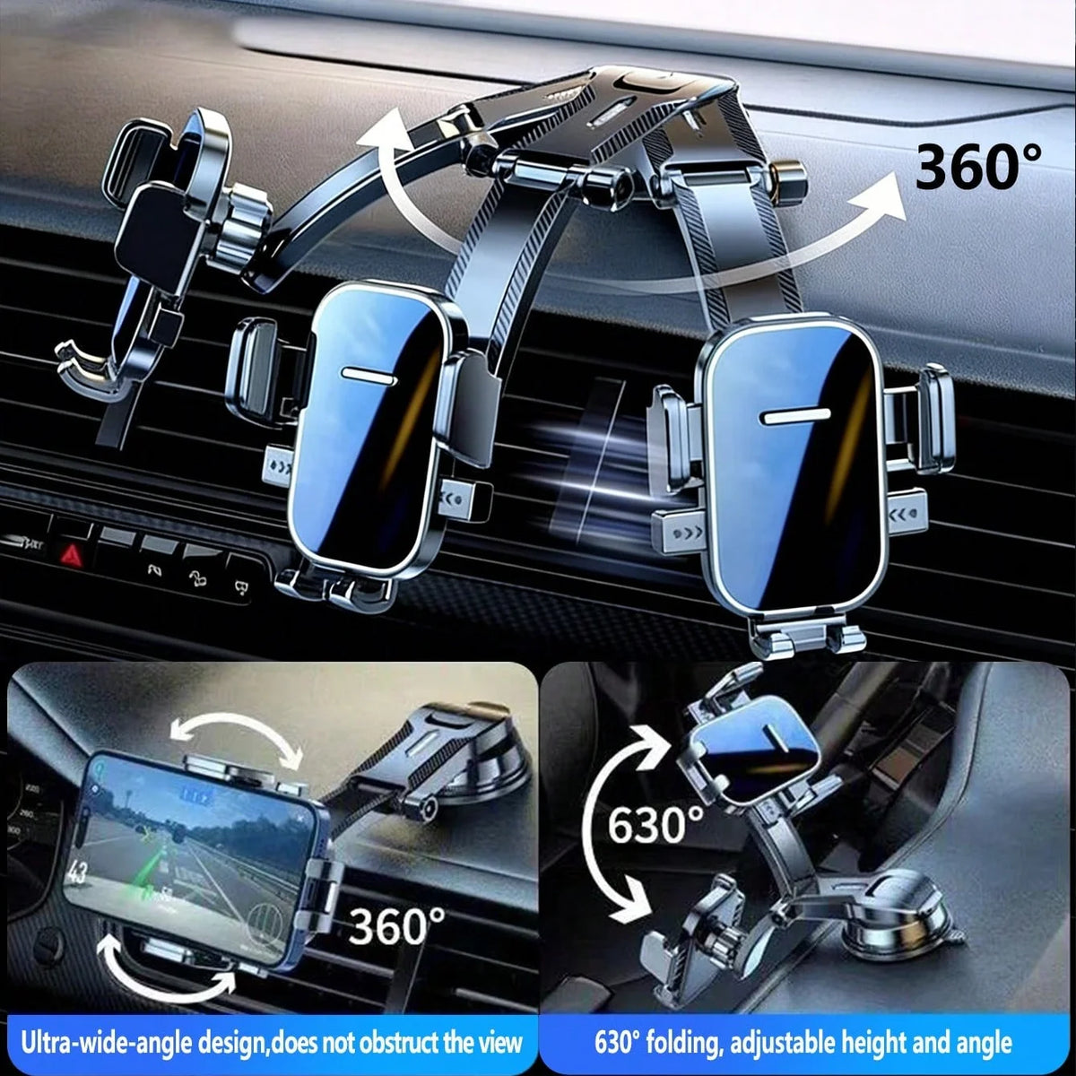Car Phone Holder with Automatic Suction Cup and 360° Rotation - Universal Mount for Windshields, Suitable for Trucks and Sedans, Ideal for Stable Navigation and Smartphone Use
