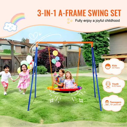 Succebuy Outdoor Swing Set for Backyard - 600 lbs Capacity with 1 Saucer Swing and 2 Belt Swings for Kids