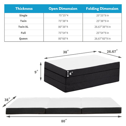 JHK Certified Three-Fold Portable Floor Bed for Travel, Camping, and Yoga - Soft Touch with Flexible Zipper