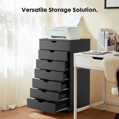 JHK 7-Drawer Wooden Mobile Storage Cabinet with Wheels for Office and Living Room Organization