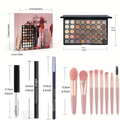 40-Shade Christmas Eyeshadow Palette Makeup Set with Mascara, Brushes, Eyeliner, and Eyebrow Pencils