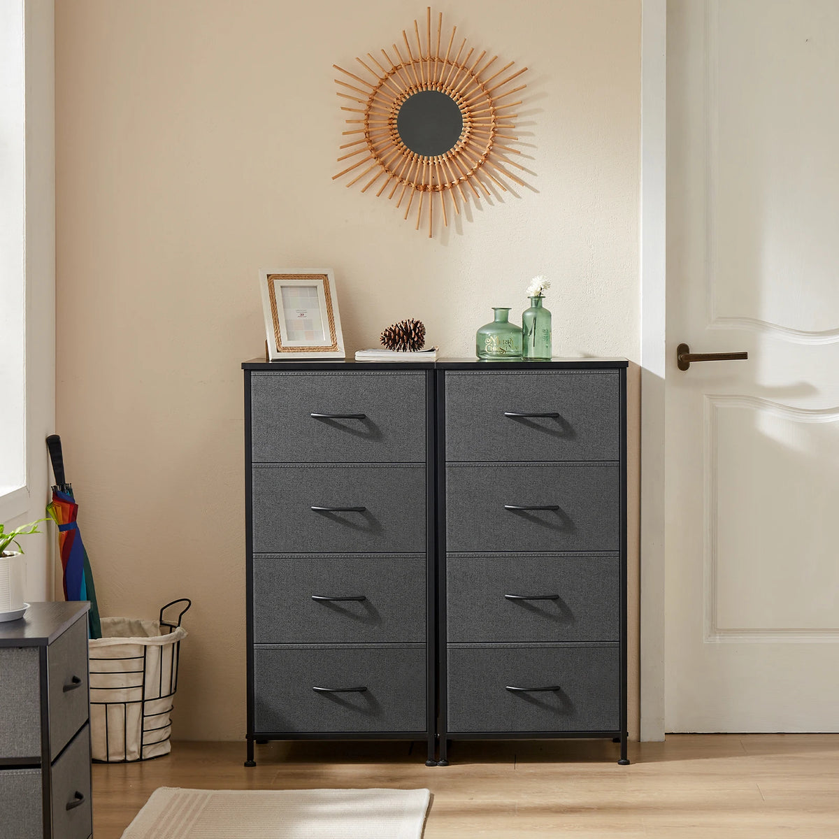 JHK Bedroom Dresser with 4 Fabric Drawers, Steel Frame Nightstand and Closet for Clothes Storage