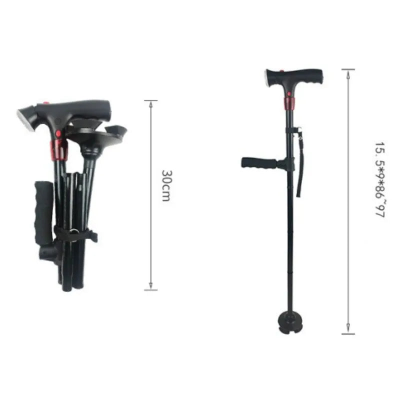 Telescopic Folding Cane with LED Alarm for Elderly Walking Assistance