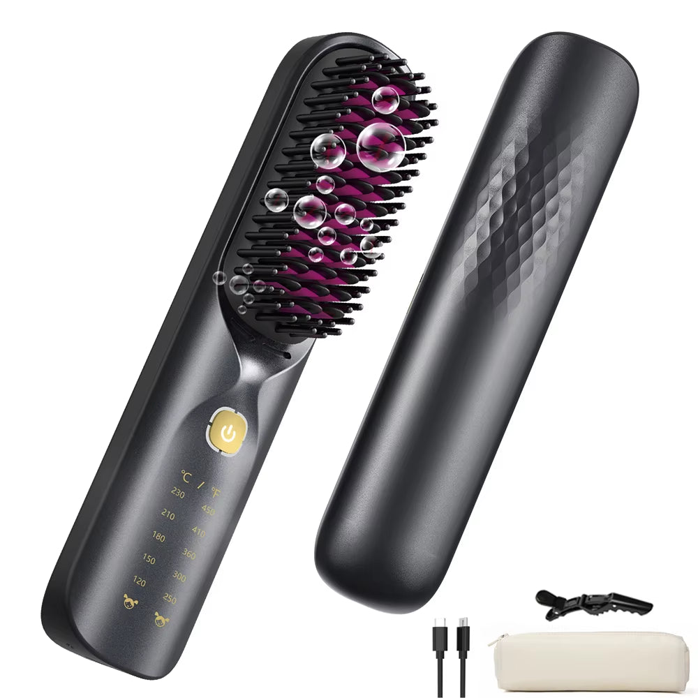 Cordless Hair Straightener Brush 450°F Adjustable Temp 30S Fast Heating 10000Mah Travel Wireless Straightening Comb Adult Kids