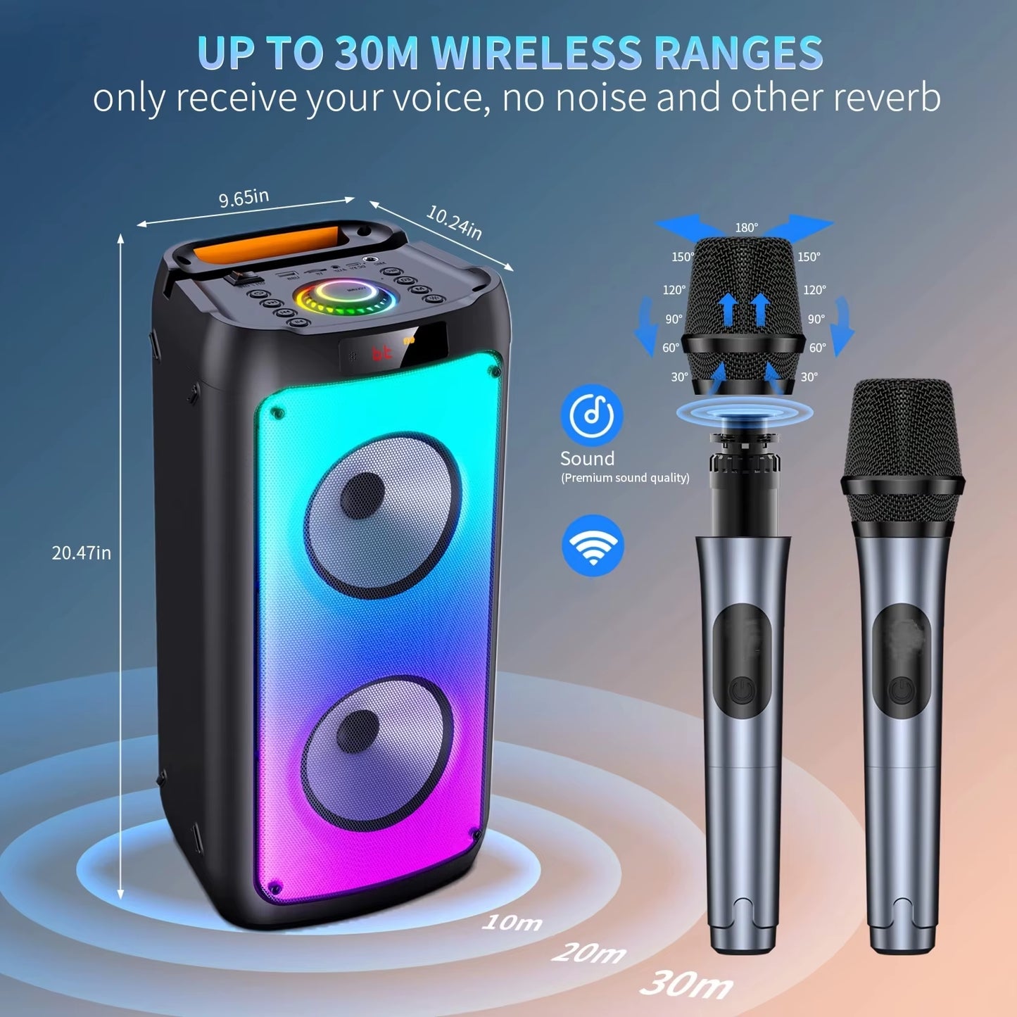 Wireless Bluetooth Speaker, Karaoke Machine with 2 Microphone, Home Karaoke System with LED Party Light, Remote Control