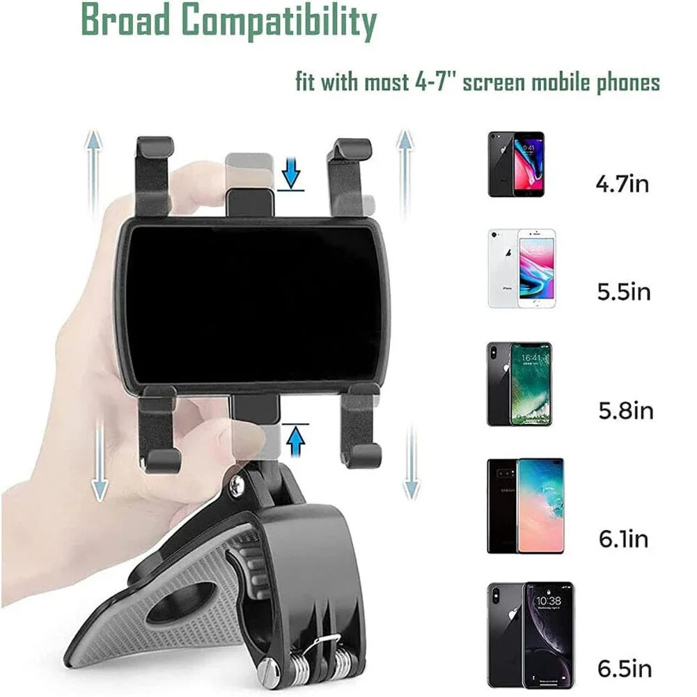 360-Degree Rotating Universal Car Phone Holder Stand for Dashboard - Compatible with iPhone, Samsung, Xiaomi, and Huawei