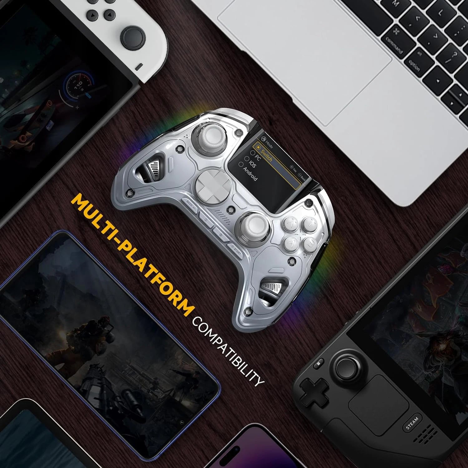Mamba One V2 Wireless Gaming Controller for Switch/Pc/Ios/Android Hall Effect Stick RGB Light 1800Mah with Charging Dock