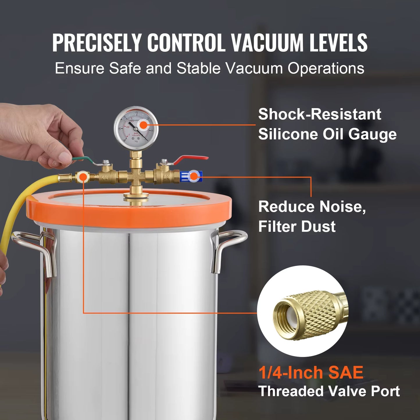 3 Gal Upgraded Tempered Glass Lid Vacuum Degassing Chamber 304 Stainless Steel for Stabilizing Wood, Resin Degassing