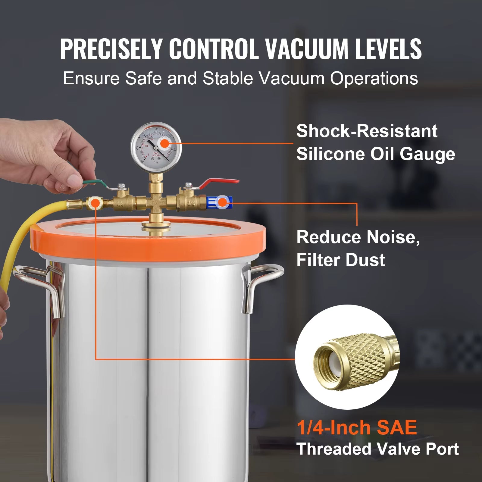 3 Gal Upgraded Tempered Glass Lid Vacuum Degassing Chamber 304 Stainless Steel for Stabilizing Wood, Resin Degassing