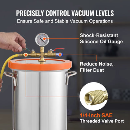 3 Gal Upgraded Tempered Glass Lid Vacuum Degassing Chamber 304 Stainless Steel for Stabilizing Wood, Resin Degassing