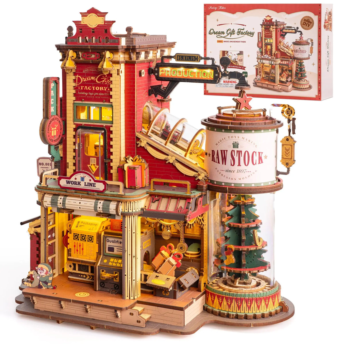 Robotime Rokr Dream Gift Factory 3D Wooden Puzzle with Light and Music - Ideal Christmas Gift for Children and Kids Building Block Kit