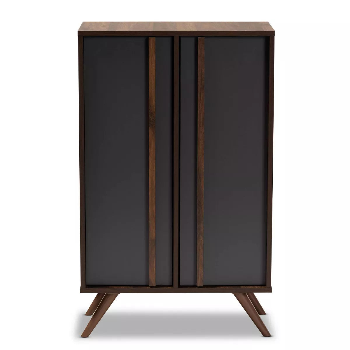 2 Door Naoki Two-Tone Wood Shoe Cabinet Gray/Walnut - Storage for Entryway, Holds 15 Pairs