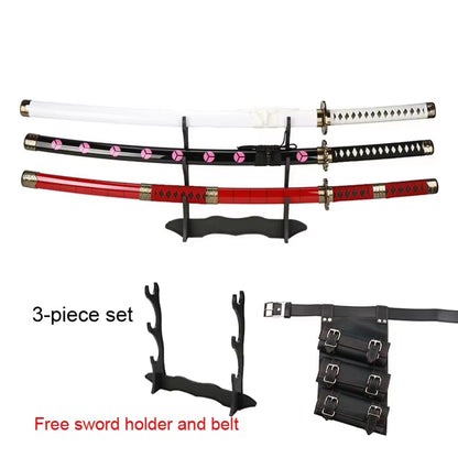 Set of 3 Handmade 41" Zoro Katanas - Anime Cosplay Swords Crafted from Bamboo Wood for Collectors and Gift Giving