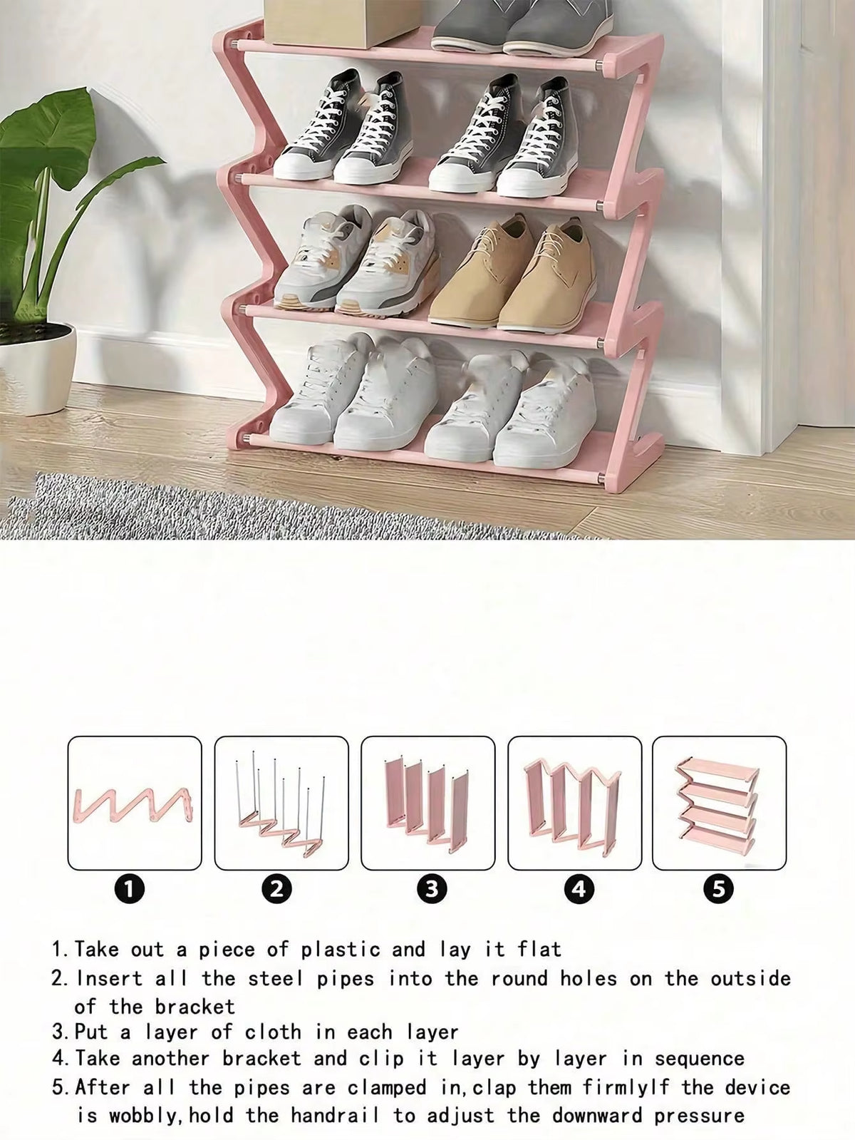 Z-Shaped Multi-Functional Shoe Rack - High Capacity Floor Standing Storage Organizer for Home and Dorm, Easy to Assemble, Space-Saving Solution for Living Room and Bedroom