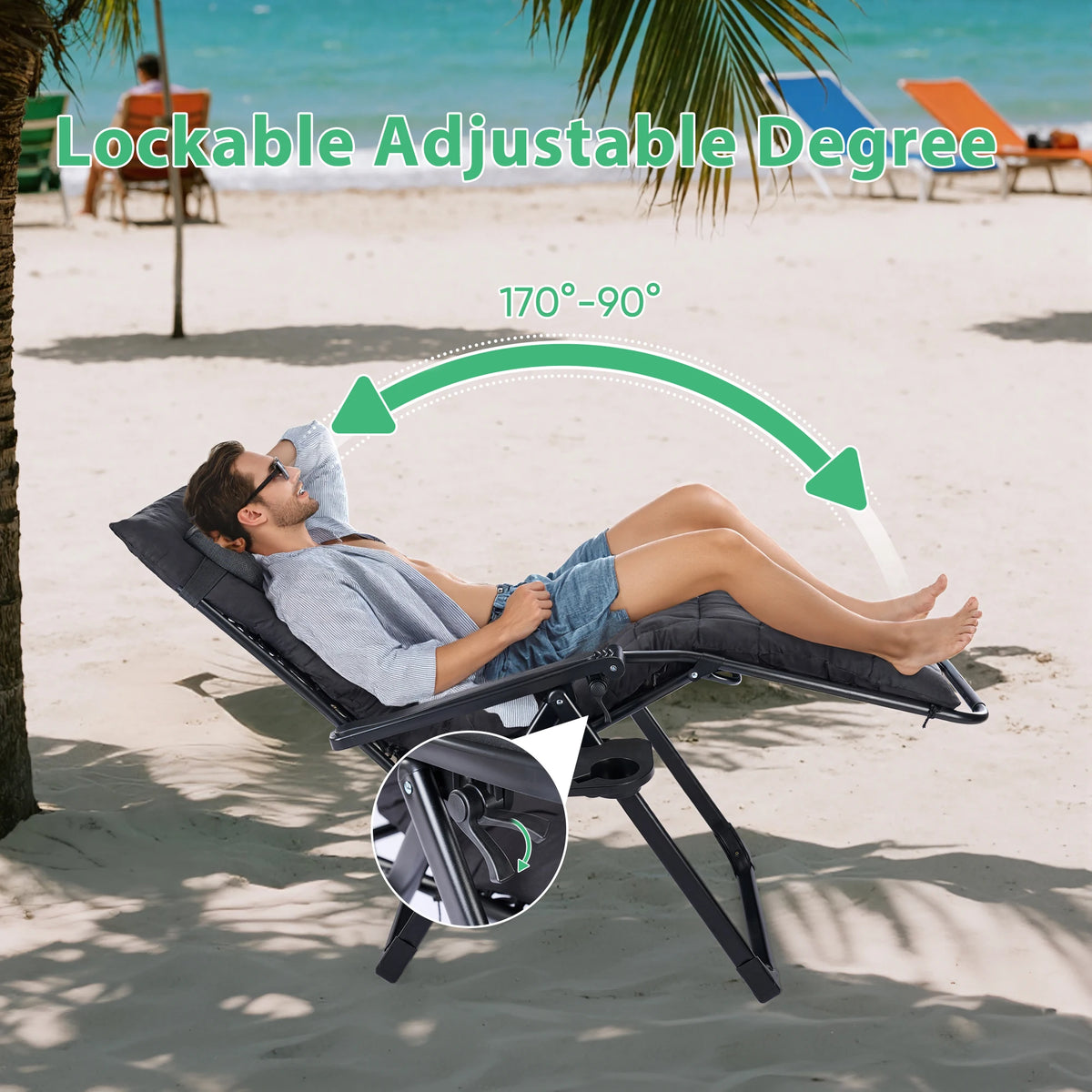 JHK Portable Zero Gravity Recliner Lounge Chair with Cup Holder Trays and Removable Cushion for Outdoor Use