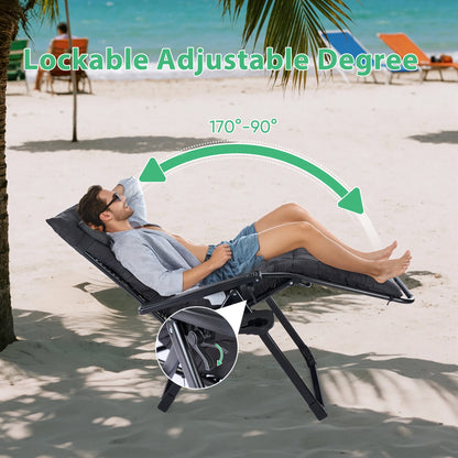 JHK Portable Zero Gravity Recliner Lounge Chair with Cup Holder Trays and Removable Cushion for Outdoor Use