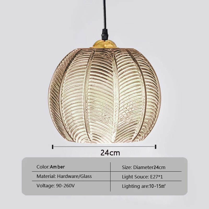 Nordic Glass Pendant Light Green Leaf Pattern Lighting for Living Room Dining Room Hotel Study Bedroom Indoor Decorative Fixture