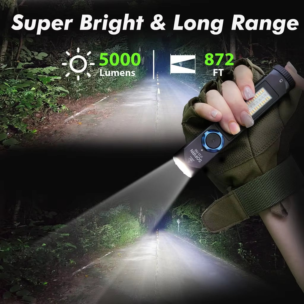IF23 PRO 5000Lm Flashlight XHP70B Led Rechargeable USB C Super Bright EDC Torch with RGB Magnet for Outdoor Emergency