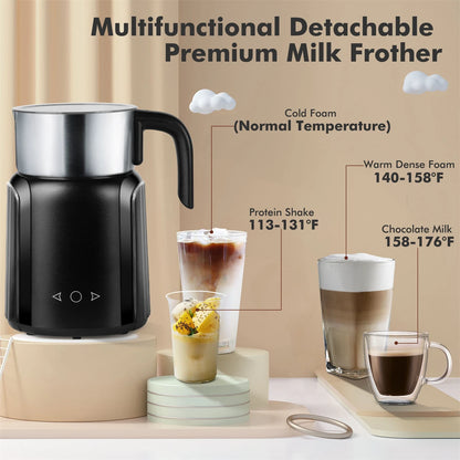  Electric Milk Frother and Steamer, 9 Functions for Milk Foam Hot and Cold, Hot Chocolate Maker, Milk Warmer for Coffee Latte Cappuccino Macchiato, Food Grade Stainless Steel Detachable Milk Heater