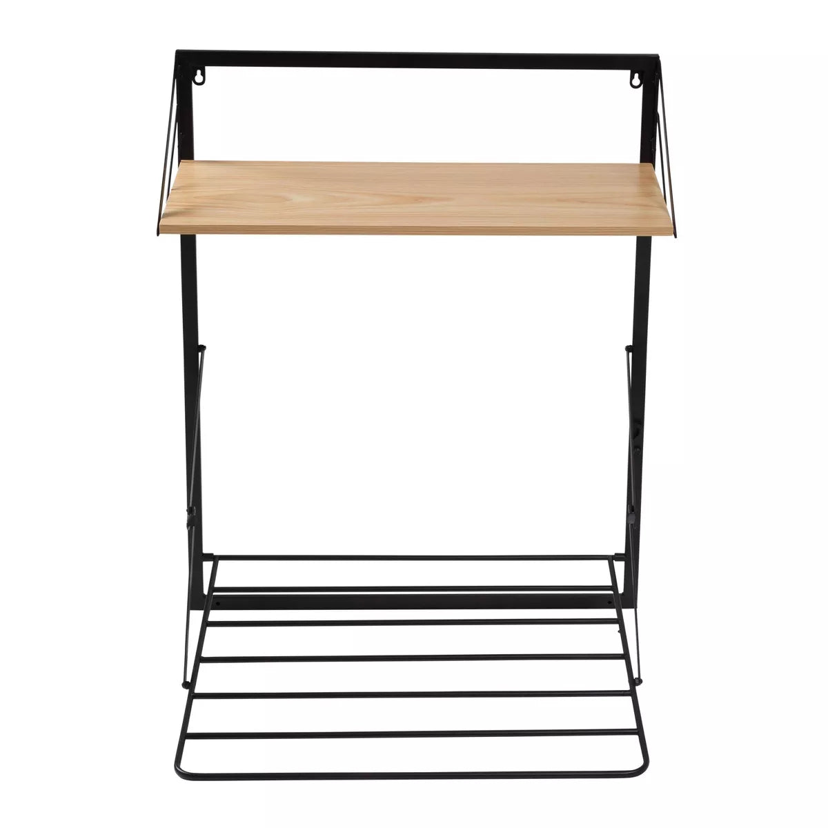 Collapsible Laundry Shelf and Drying Rack Combo in Light Oak, Steel Construction, 65 Lb Capacity