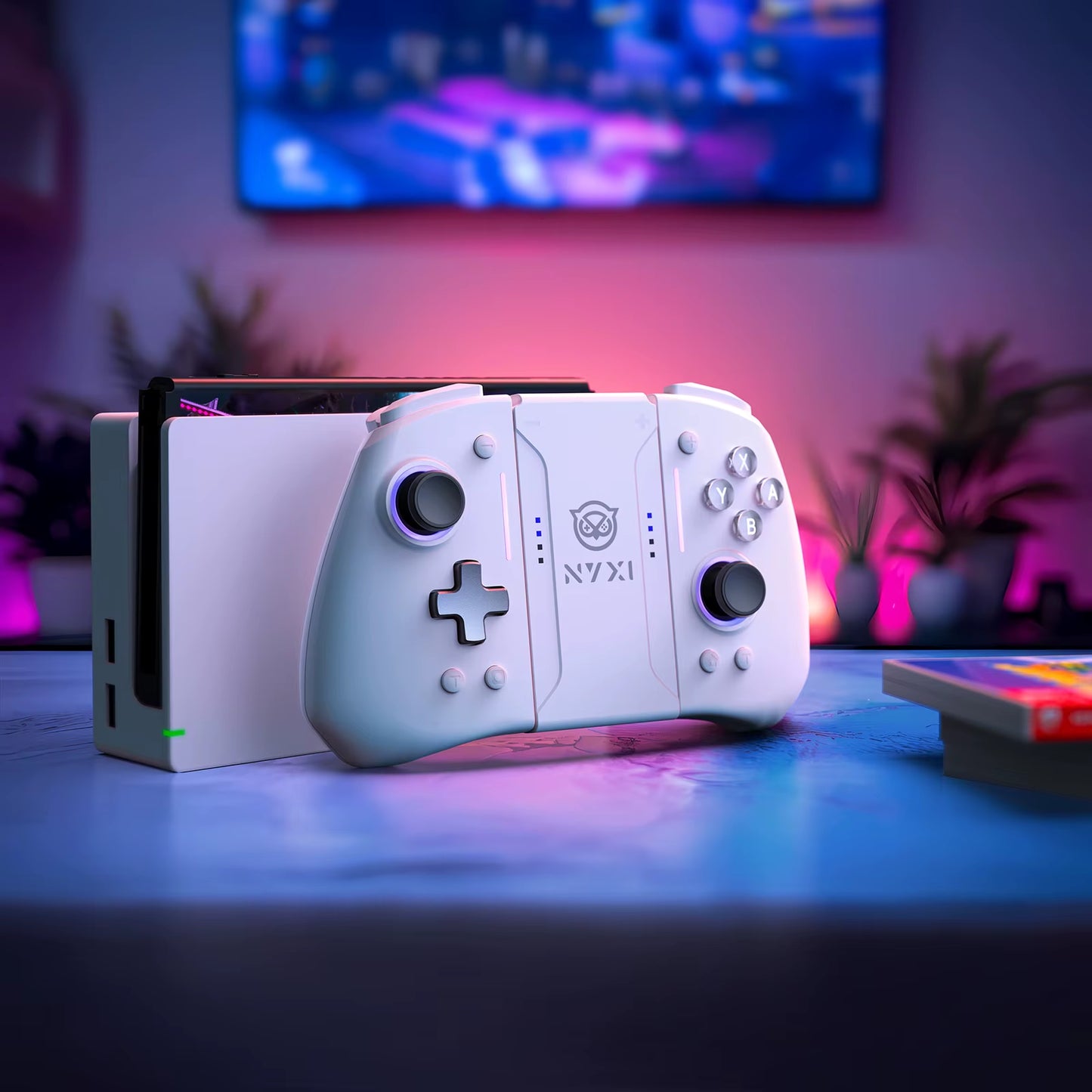 Hyperion Pro Hall Joystick Wireless Game Controller White Gamepad with RGB Lights for Nintendo Switch