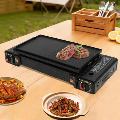 Portable Dual Burner Gas Stove with Piezo Ignition and Carrying Case - 2x2500W High Power LPG/Butane for Camping, Picnics, and Parties