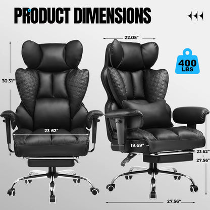 Ergonomic High-Back Leather Office Chair with Footrest and Adjustable Armrests
