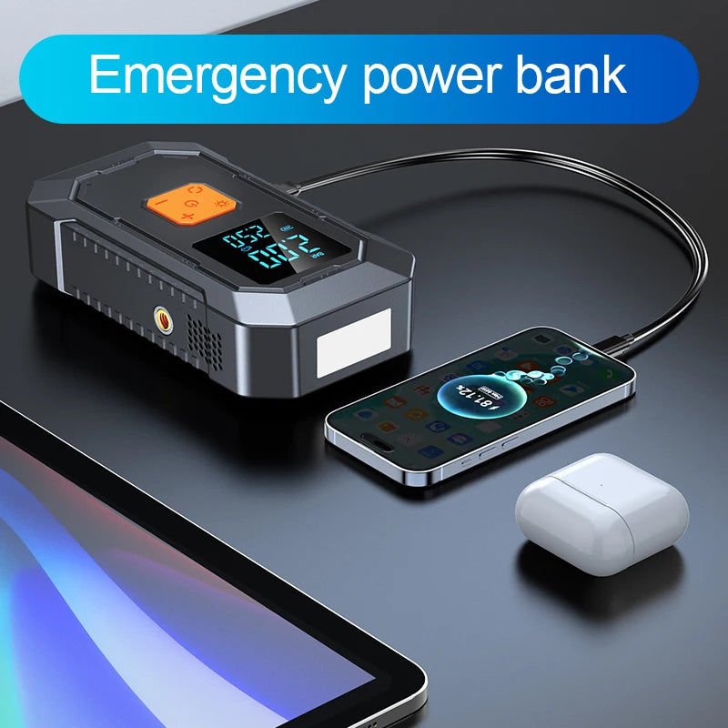 Portable Multi-Function Car Jump Starter and Air Compressor with Power Bank