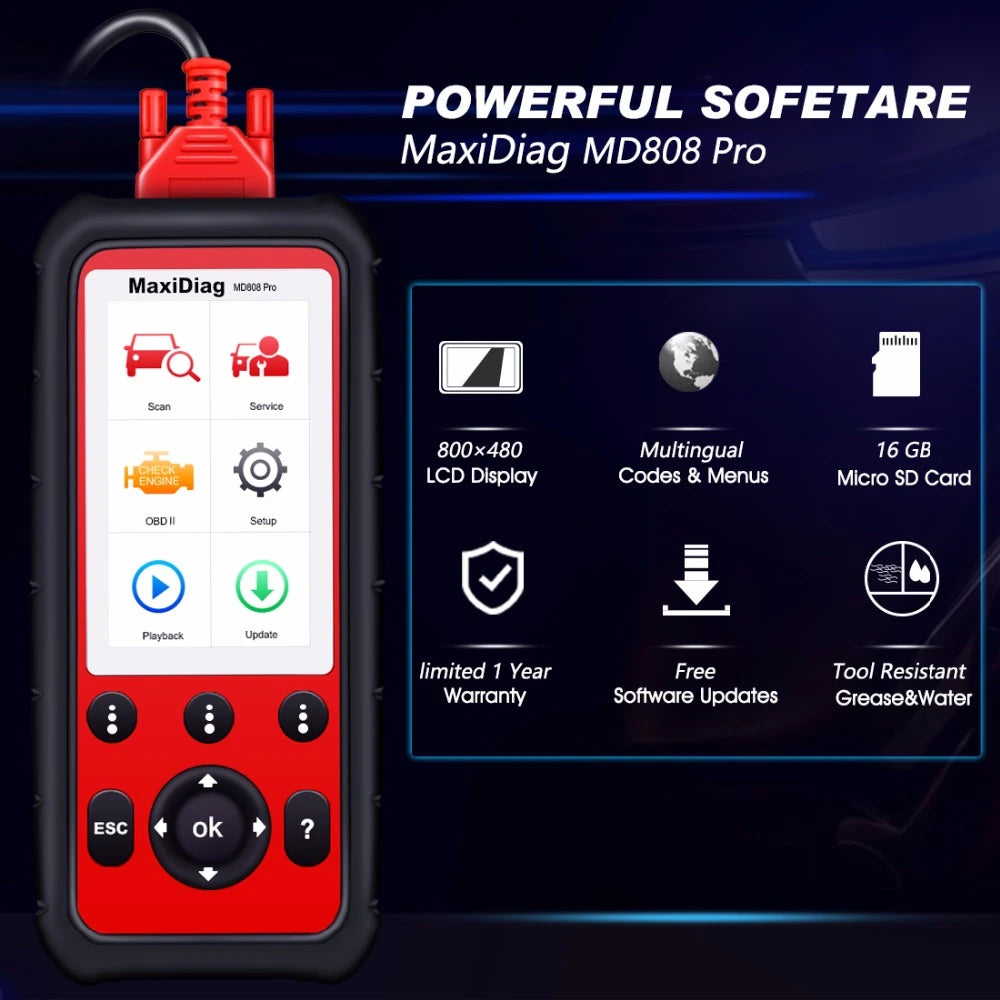 Autel Maxidiag Md808Pro OBD2 Car Diagnostic Scanner Automotive Code Reader OBDII Full System Diagnosis 7 Services