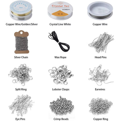 Deluxe 2456-Piece DIY Bead Jewelry Making Kit - Comprehensive Beads, Findings, and Accessories for Crafting Unique Bracelets and Necklaces