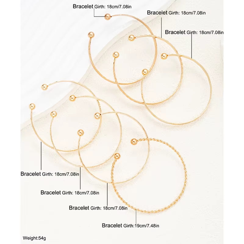 7 Pcs/Set Punk Gold Color Bracelets for Women Streetwear Goth Heart Prints Metal Design Open Bangle Fashion Jewelry Gifts