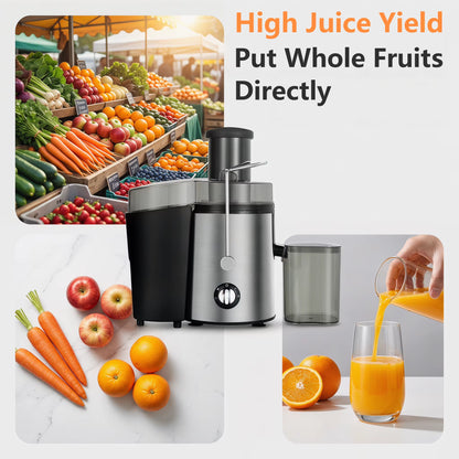 800W Electric Juicer for Fruits and Vegetables with 2-Speed Settings, 7cm Large Chute, Stainless Steel Design, High Yield and Easy Clean Kitchen Appliance
